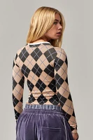 iets frans... Long Sleeve Argyle Cardigan