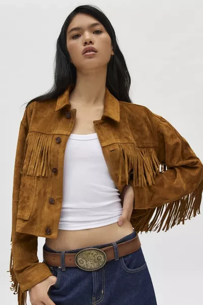 BDG Jessie Faux Suede Fringe Jacket