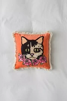 Embroidered Cat Bouquet Throw Pillow