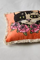 Embroidered Cat Bouquet Throw Pillow