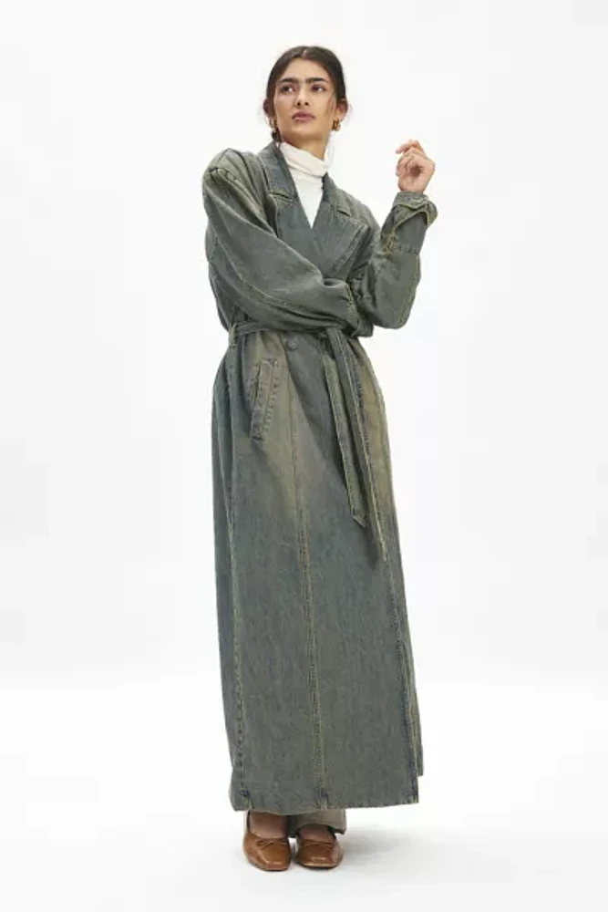 AFRM Saint Barrel Sleeve Denim Trench Coat