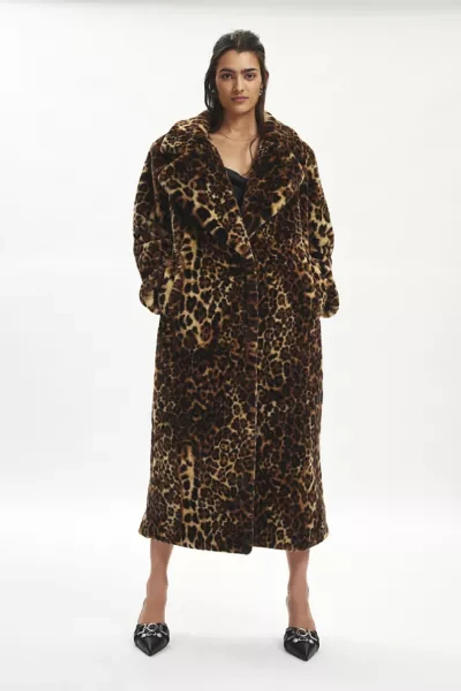 Silence + Noise Laura Leopard Print Faux Fur Overcoat