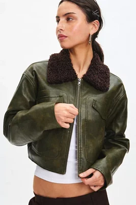 BDG Janine Faux Leather Cropped Aviator Jacket