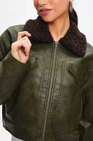 BDG Janine Faux Leather Cropped Aviator Jacket