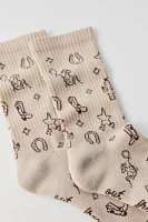 Cowboy Print Crew Sock