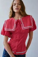 Neon Rose Wren Oversized Collar Cinched Blouse