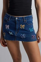 Urban Renewal Remade Sequin Bow Patch Denim Mini Skirt