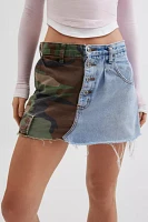 Urban Renewal Remade Spliced Camo & Denim Mini Skirt