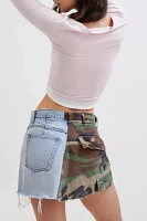 Urban Renewal Remade Spliced Camo & Denim Mini Skirt