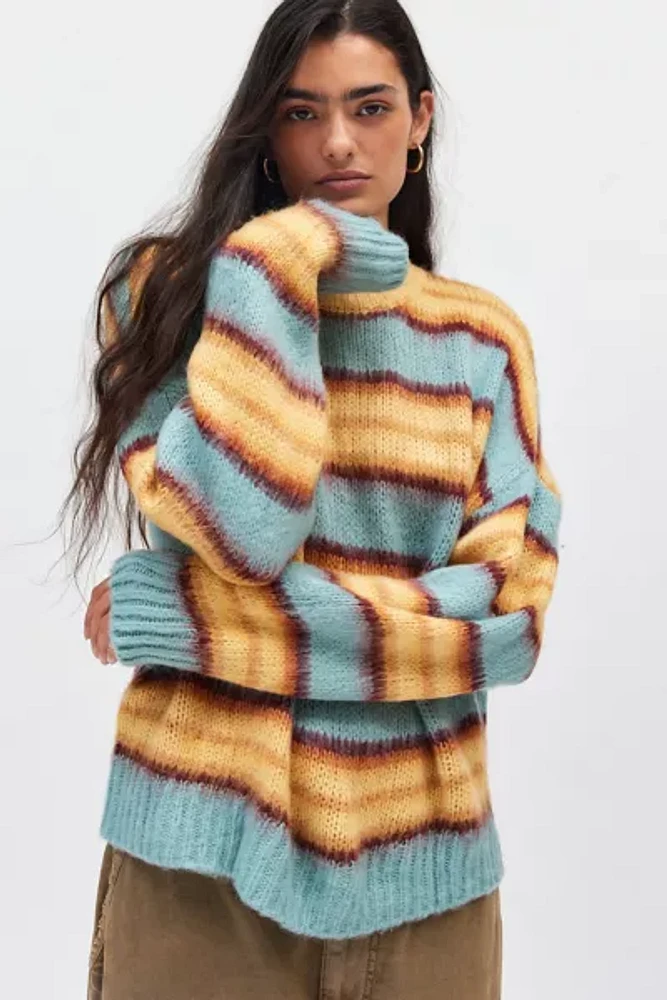 UO Stripe Brushed Knit Crew Neck Sweater