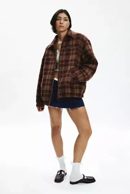 BDG Harrington Check Plaid Fleece Shirt Jacket