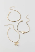 Bow Heart Chain Bracelet Set