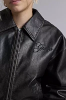 GUESS ORIGINALS Distressed Faux Leather Bomber Jacket