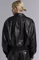 GUESS ORIGINALS Distressed Faux Leather Bomber Jacket