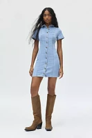 UO Monica Button-Up Short Sleeve Denim Mini Dress