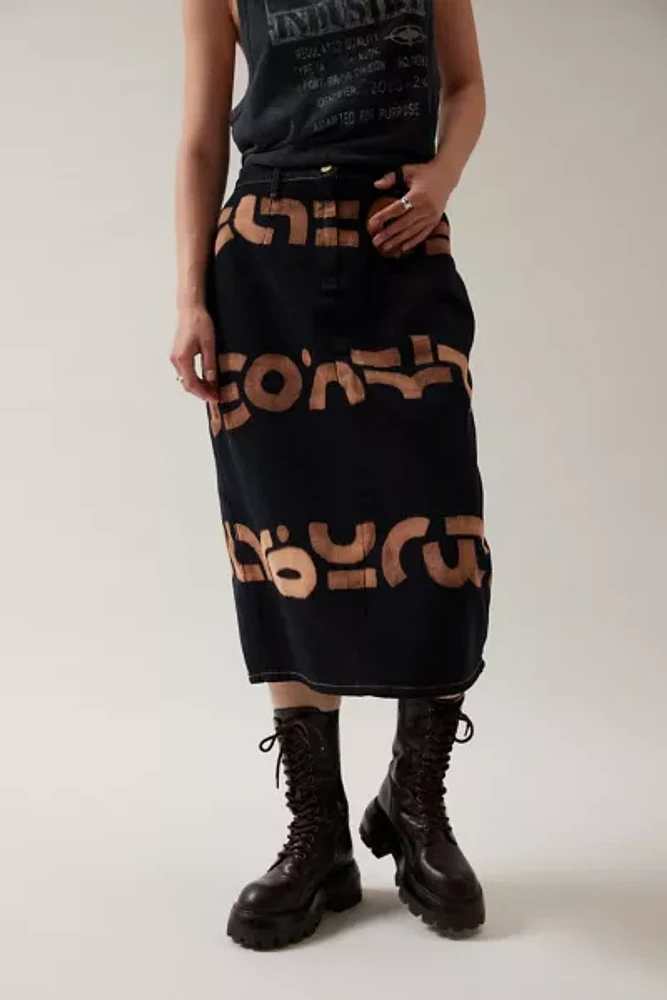 Inperfect Denim X Urban Renewal Bleach Dye Pattern Denim Midi Skirt