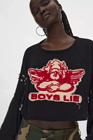 Boys Lie Patched Graphic Cropped Thermal Long Sleeve Tee