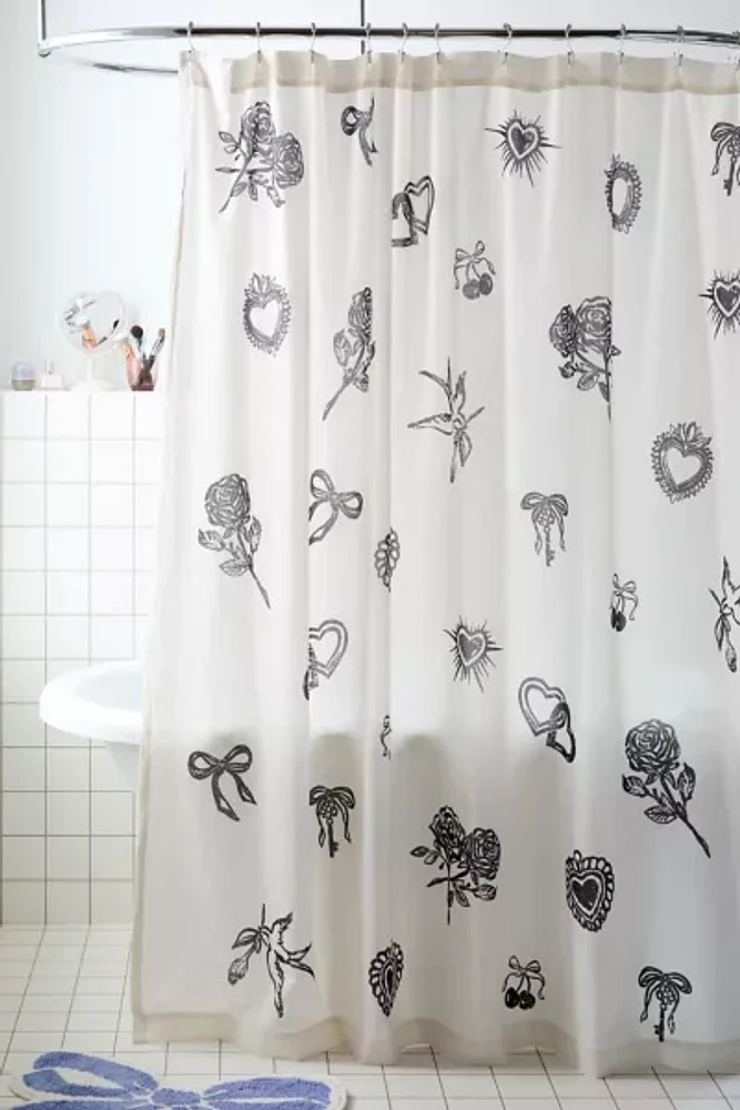 Tattoo Block Print Shower Curtain