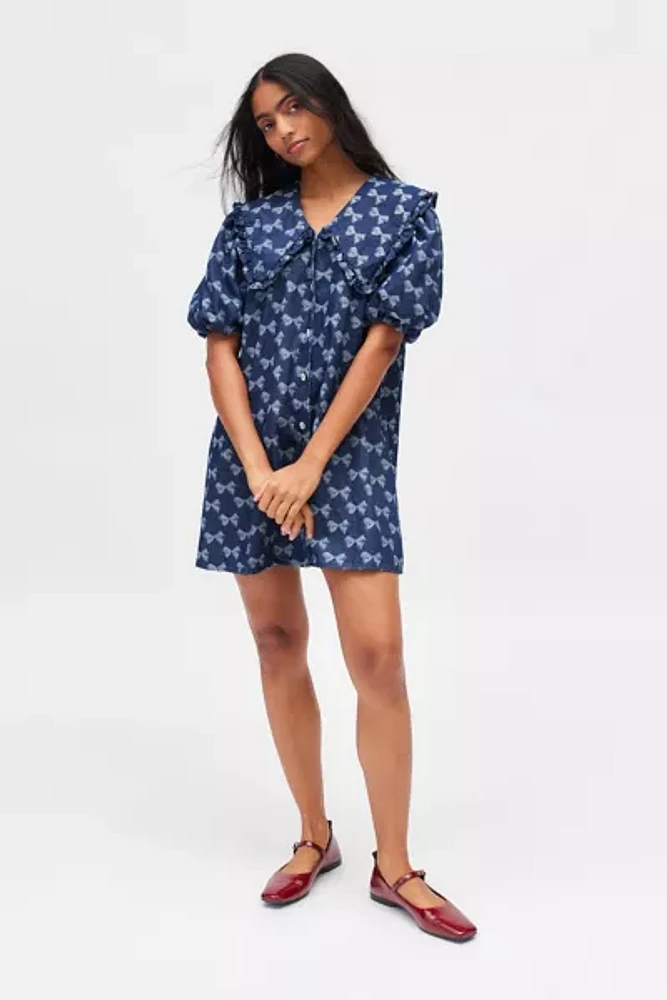 Sister Jane Ziggy Bow Print Denim Mini Dress