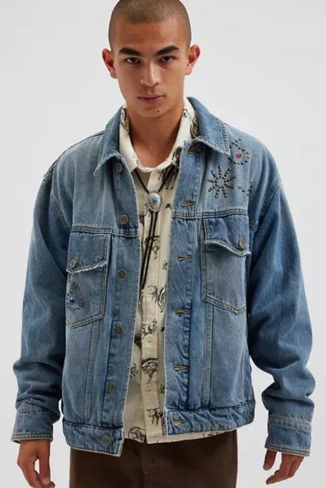 BDG Studded Relaxed Fit Denim Trucker Jacket