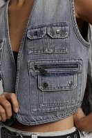 One Teaspoon Island Blue Cropped Denim Utility Vest