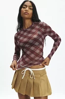 GUESS ORIGINALS Plaid Sheer Mesh Long Sleeve Top