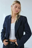 AFRM Quinn Pinstripe Denim Longline Blazer