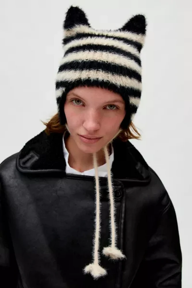 Striped Eyelash Ear Beanie