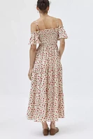 Kiss The Sky Rose Print Cold Shoulder Maxi Dress