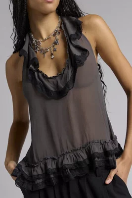 Ecote Lacey Sheer Ruffle Trim Halter Top