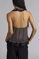 Ecote Lacey Sheer Ruffle Trim Halter Top