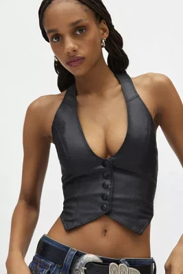 Silence + Noise Esme Cropped Denim Halter Vest Top