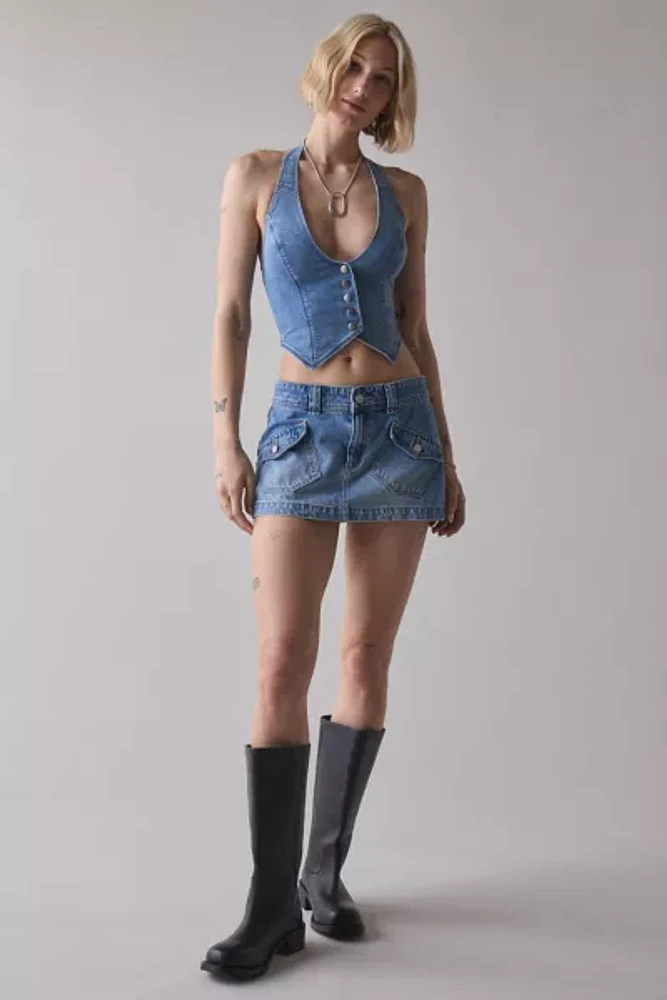 Silence + Noise Esme Cropped Denim Halter Vest Top
