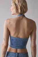 Silence + Noise Esme Cropped Denim Halter Vest Top