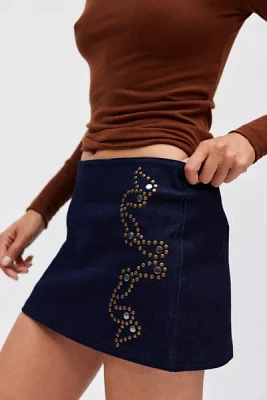 Ecote Lulu Denim Studded Low Rise Mini Skirt