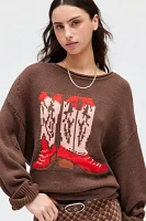 BDG Stella Cowboy Boot Graphic Distressed Pullover Sweater