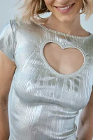 Daisy Street Heart Cutout Silver Metallic Boatneck Top