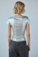 Daisy Street Heart Cutout Silver Metallic Boatneck Top