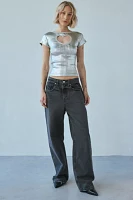 Daisy Street Heart Cutout Silver Metallic Boatneck Top