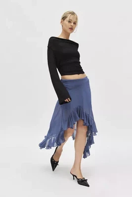 Ecote Hibiscus Asymmetric Ruffled Hanky Hem Midi Skirt