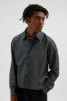 UO Shiny Solid Long Sleeve Button-Down Dress Shirt