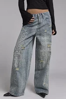 The Ragged Priest Scale Snakeskin Print Slim Sweeper Jean