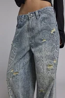 The Ragged Priest Scale Snakeskin Print Slim Sweeper Jean