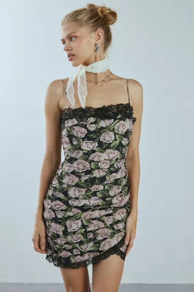 For Love & Lemons Fallen Rose Print Mini Dress