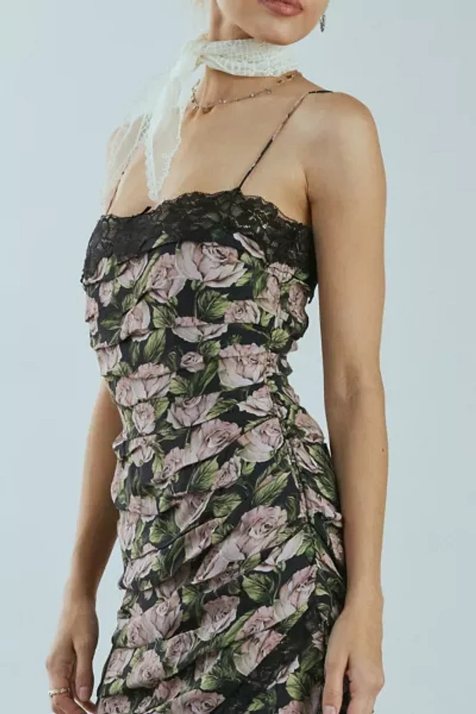 For Love & Lemons Fallen Rose Print Mini Dress