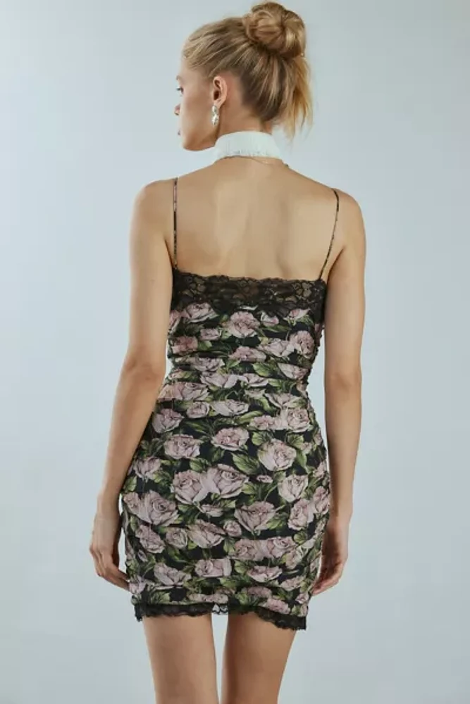 For Love & Lemons Fallen Rose Print Mini Dress