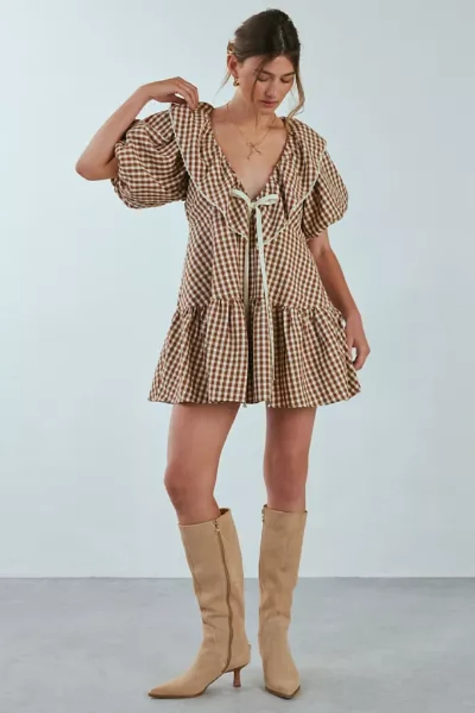 For Love & Lemons Gingerbread Gingham Mini Dress