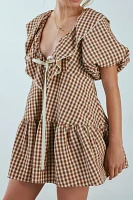 For Love & Lemons Gingerbread Gingham Mini Dress