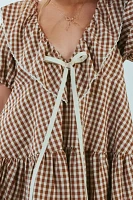 For Love & Lemons Gingerbread Gingham Mini Dress