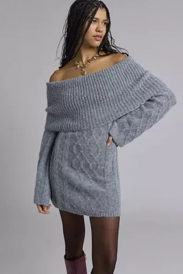 Glamorous Charcoal Marled Knit Off-The-Shoulder Sweater Mini Dress